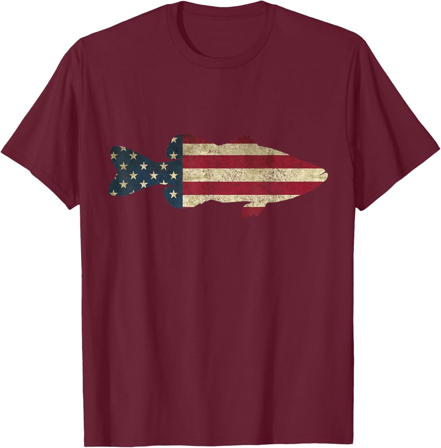 Bass Fishing American Flag Vintage Patriotic Angler T-Shirt - T-Shirt | Maroon