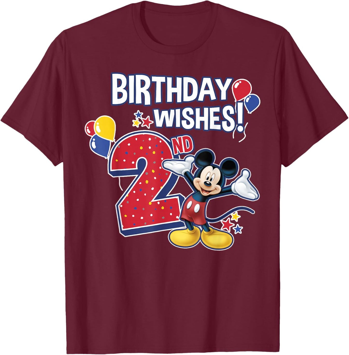 Disney Mickey and Friends Mickey Mouse 2nd Birthday Wishes T-Shirt - T-Shirt | Maroon