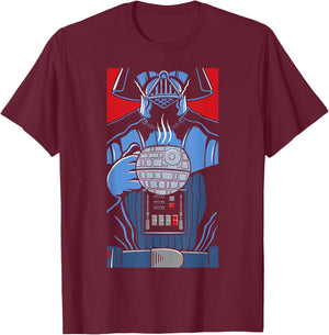 Star Wars Darth Vader Death Star Coffe Cup T-Shirt - T-Shirt | Maroon