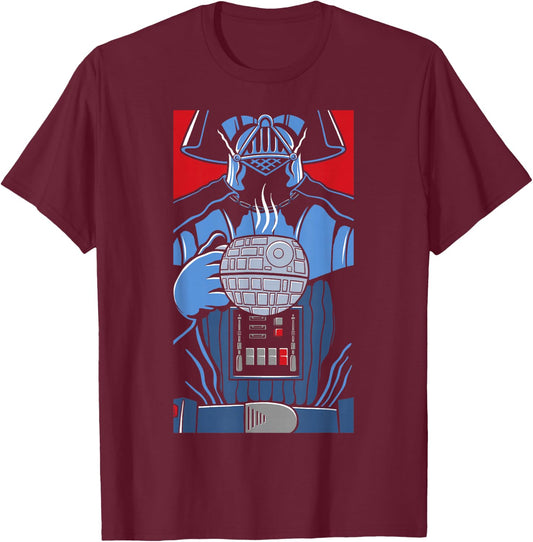 Star Wars Darth Vader Death Star Coffe Cup T-Shirt - T-Shirt | Maroon