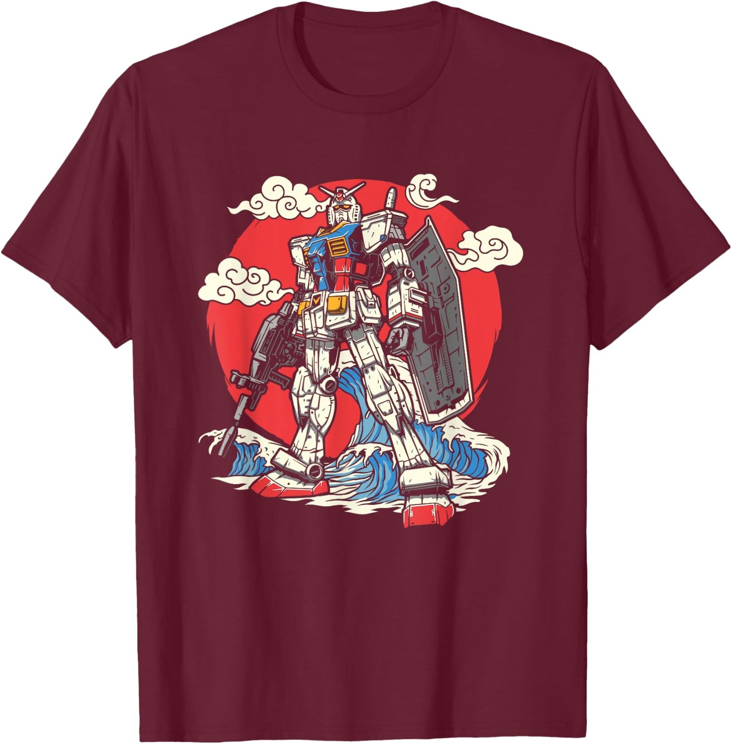 Anime Japanese Robot Kanagawa Japanese Ocean Wave Art T-Shirt - T-Shirt | Maroon