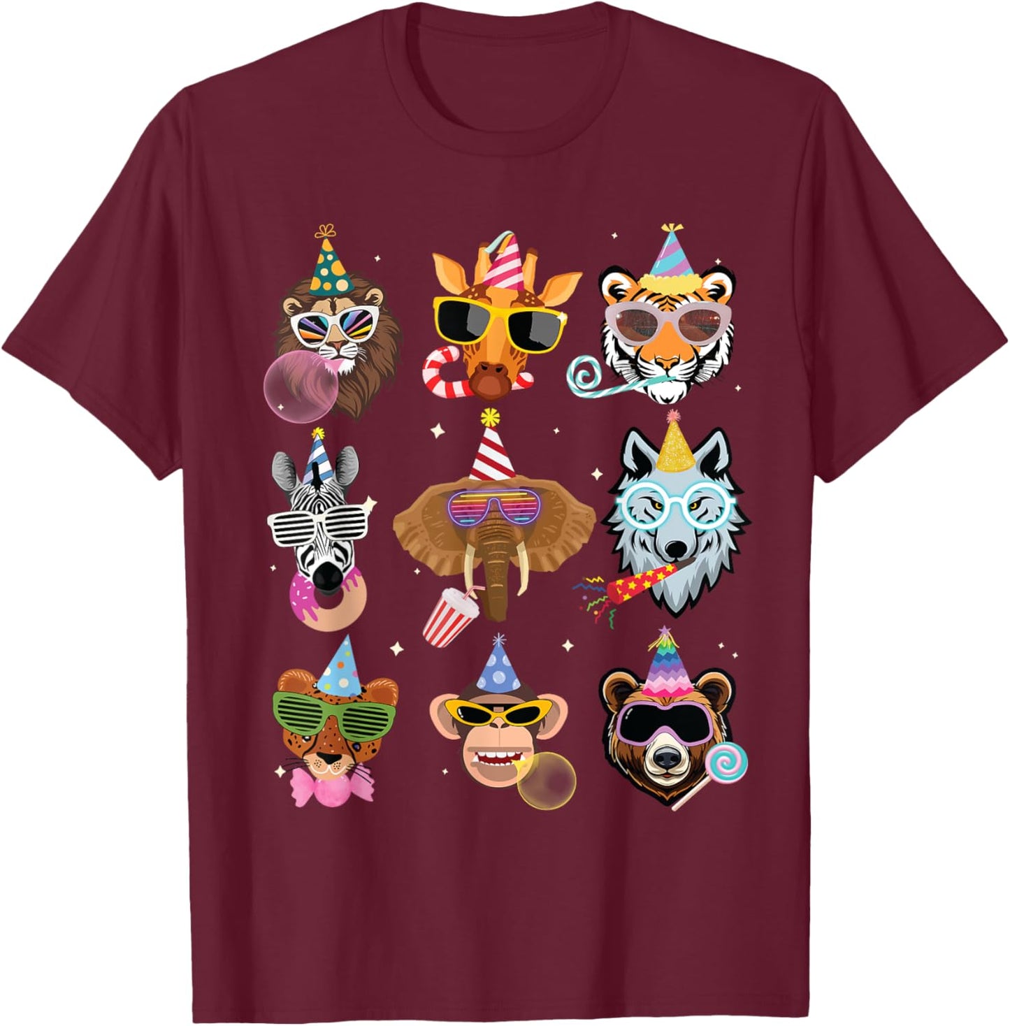 Men Women and Kids Zoo Day Wildlife Animals Birthday Parties T-Shirt - T-Shirt | Maroon