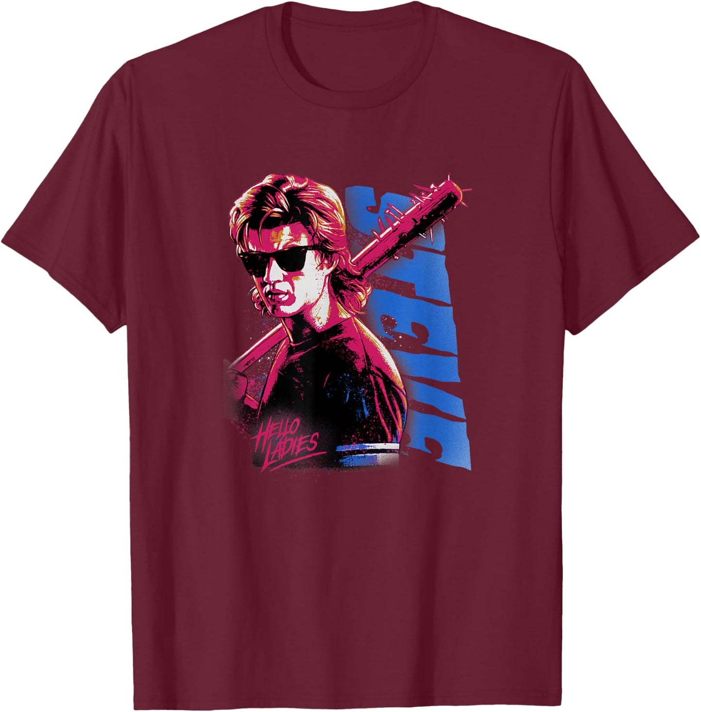 Stranger Things Stevie Splatter Punk Hello Ladies T-Shirt - T-Shirt | Maroon