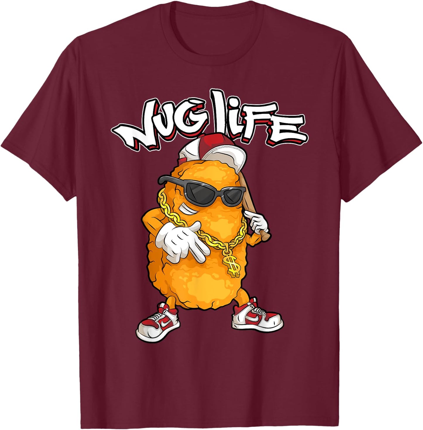 Cool Gangster Chix Fingers Fans Boys Girls Designs Funny Nug Life Gift | Cute Chicken Nuggets Lover -Adults and Kids T-Shirt - T-Shirt | Maroon