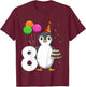 Penguin Birthday 8 Penguin 8th Birthday Outfit Penguin Party T-Shirt - T-Shirt | Maroon