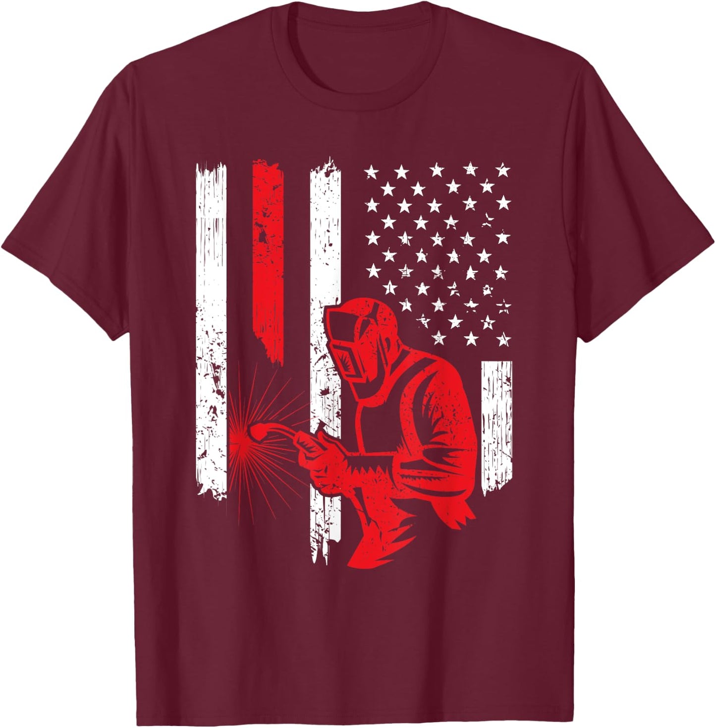 American Flag Welder Welding Vintage Metal Worker Cool Gifts T-Shirt - T-Shirt | Maroon