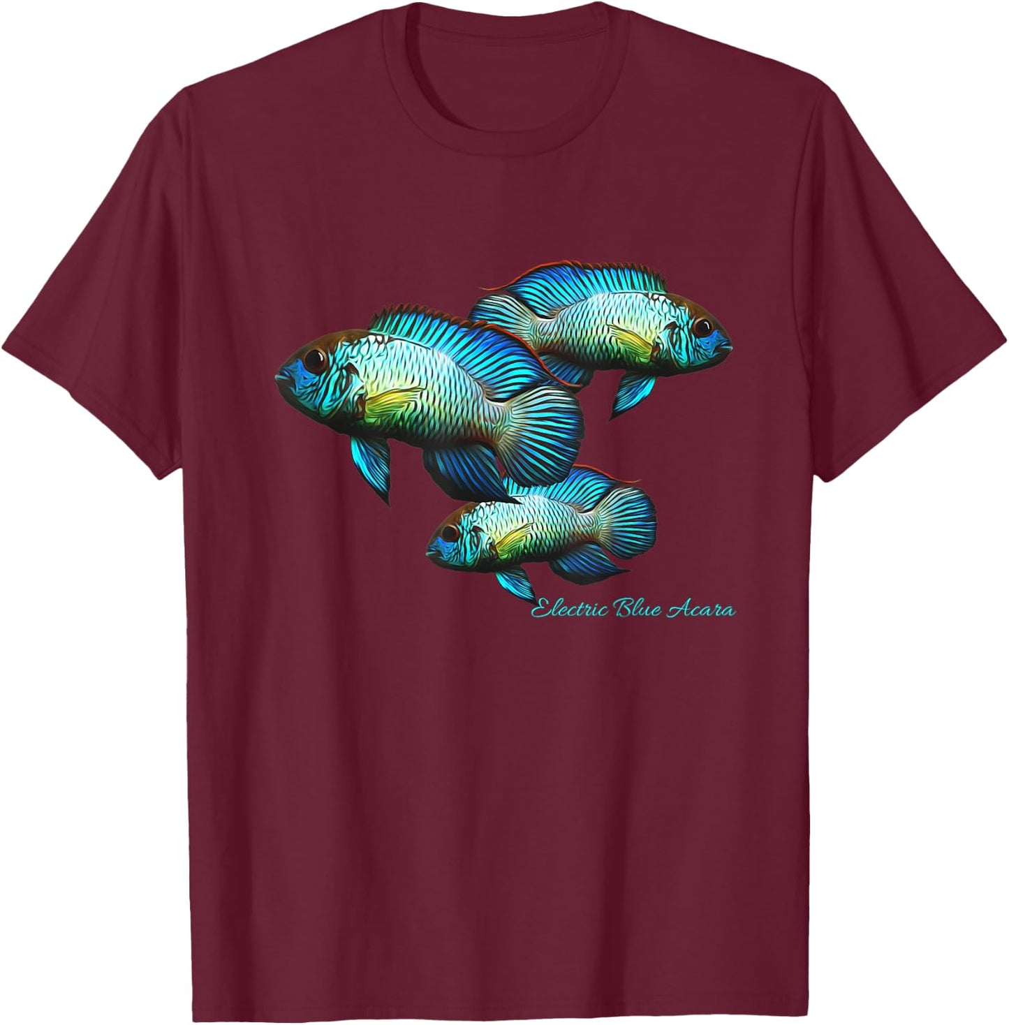 Electric Blue Acara Breeders Dwarf Cichlids Aquarium Fish T-Shirt - T-Shirt | Maroon