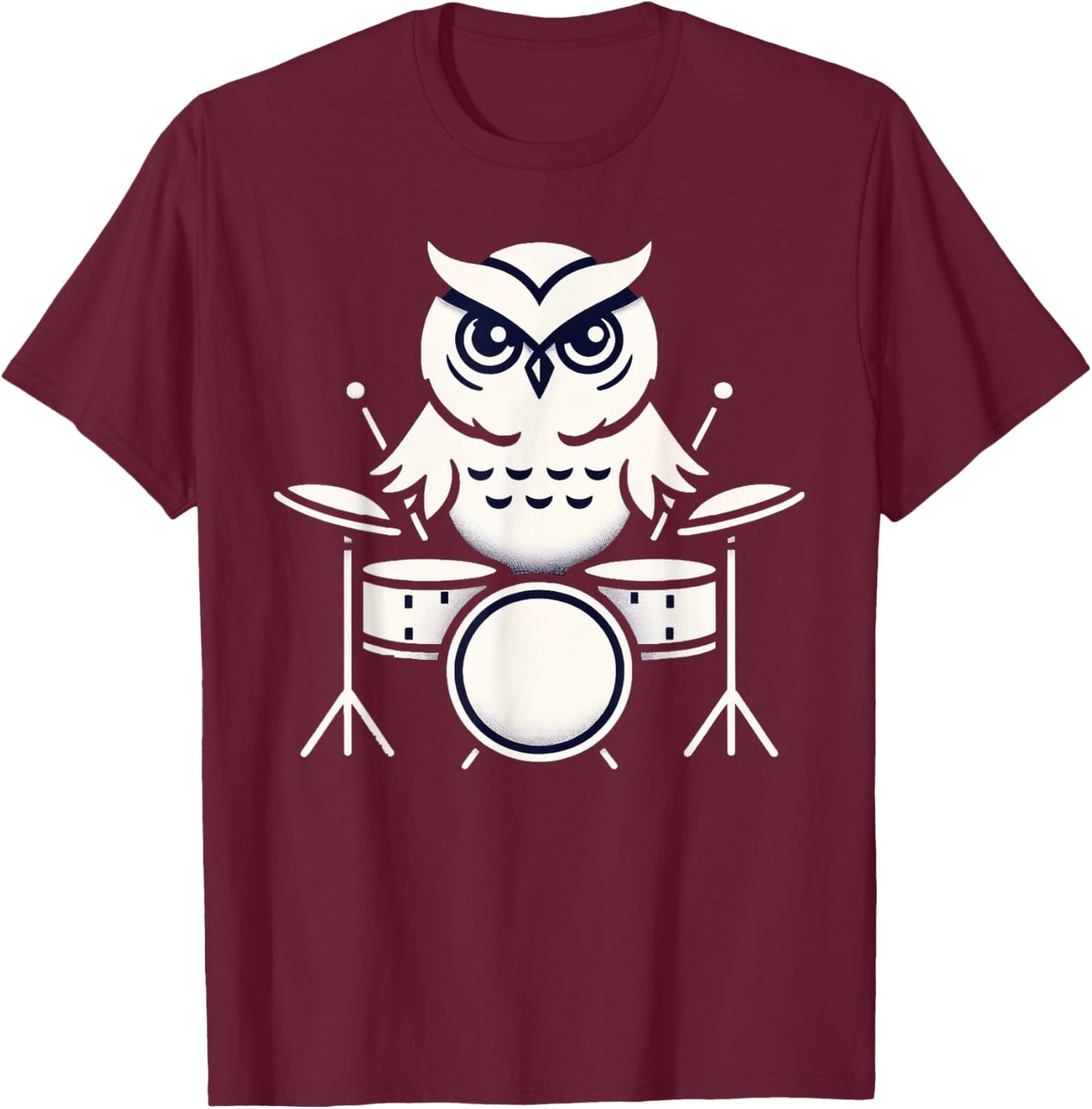 Cute Owl Playing Drums Owls Drummer Music T-Shirt - T-Shirt | Maroon