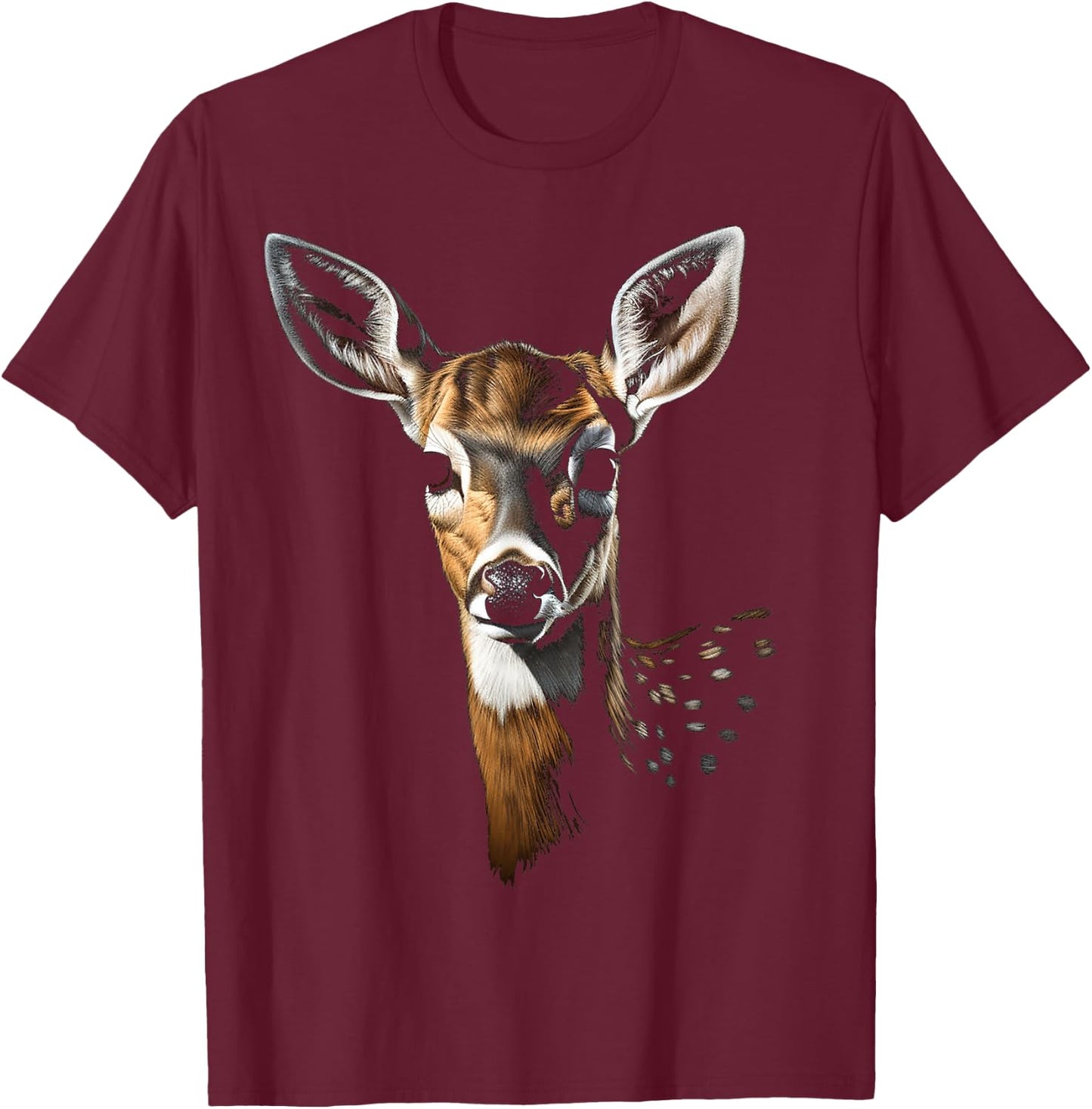 Deer Art Portrait Animal Face Graphic Motif Deer T-Shirt - T-Shirt | Maroon