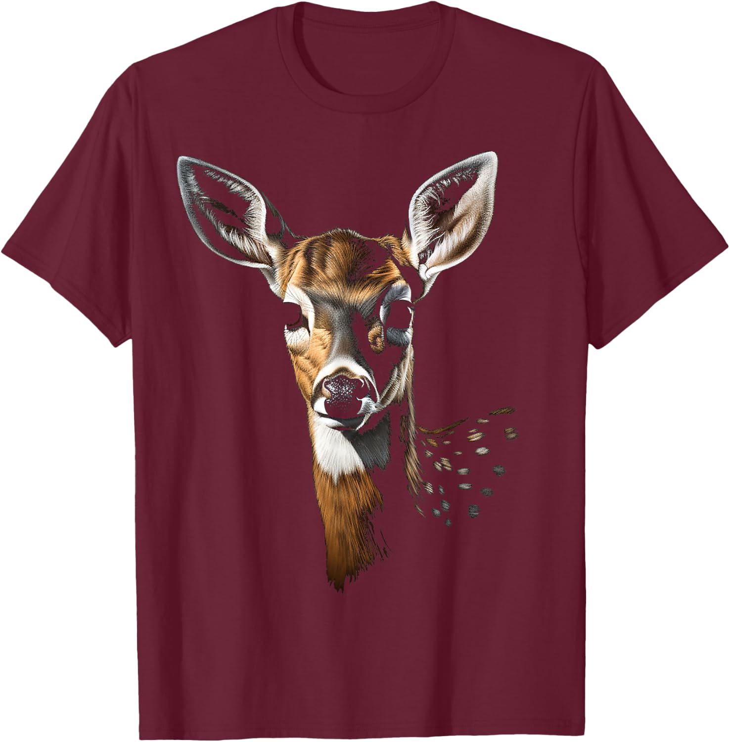 Deer Art Portrait Animal Face Graphic Motif Deer T-Shirt - T-Shirt | Maroon