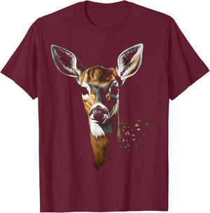 Deer Art Portrait Animal Face Graphic Motif Deer T-Shirt - T-Shirt | Maroon