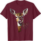 Deer Art Portrait Animal Face Graphic Motif Deer T-Shirt - T-Shirt | Maroon
