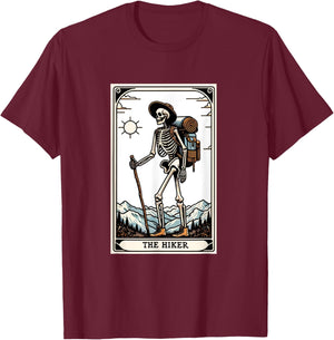 The Hiker Skeleton Tarot Card T-Shirt - T-Shirt | Maroon