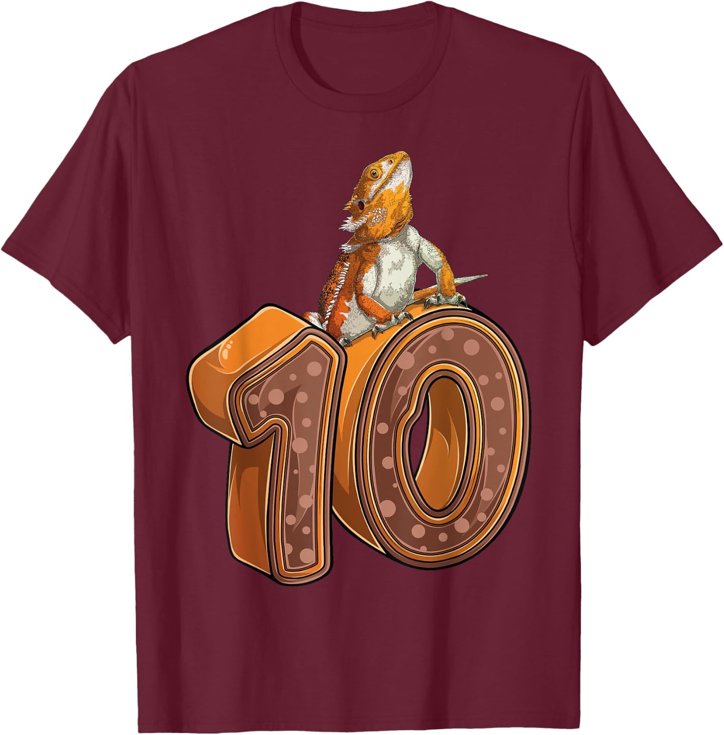 10 Year Old Bearded dragon Reptile 10th Birthday Party B-day T-Shirt - T-Shirt | Maroon