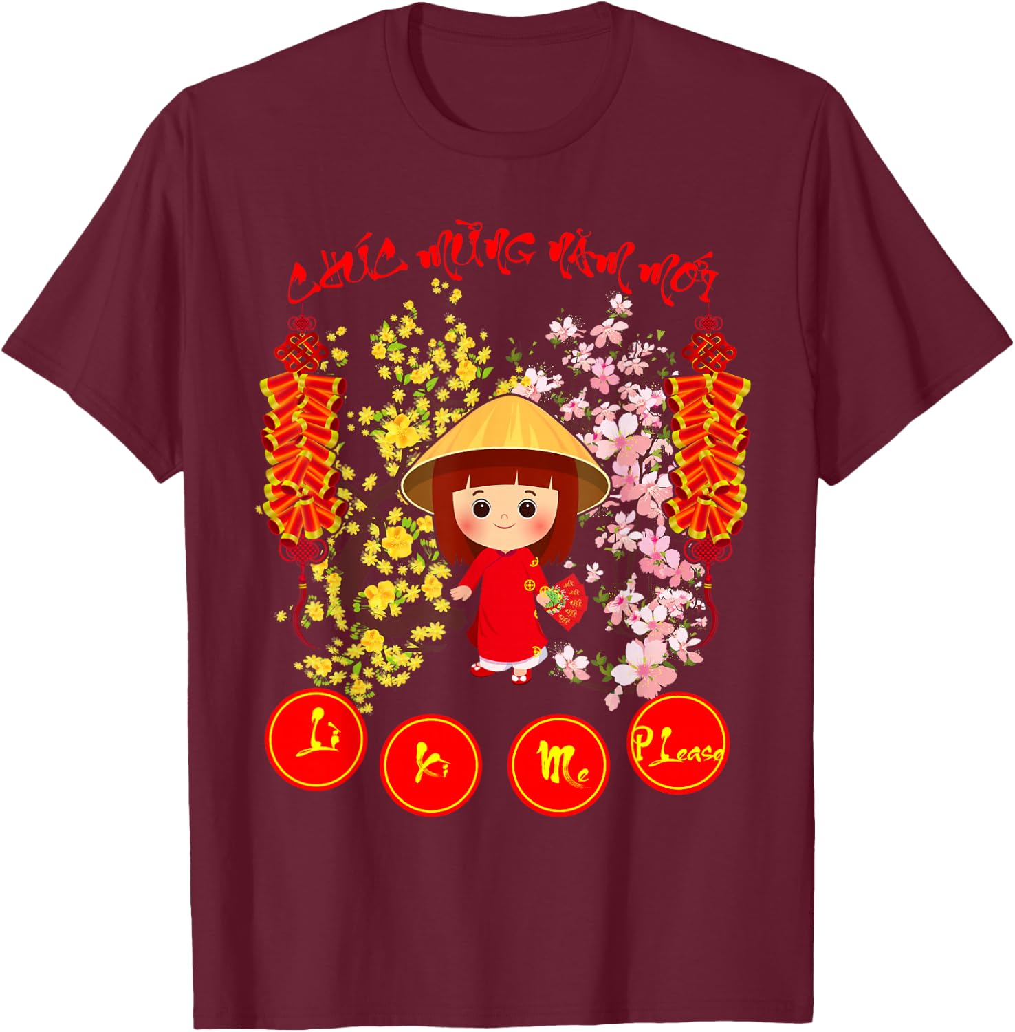 Li Xi Me Please Kid Girl Vietnamese Lunar New Year 2026 T-Shirt - T-Shirt | Maroon
