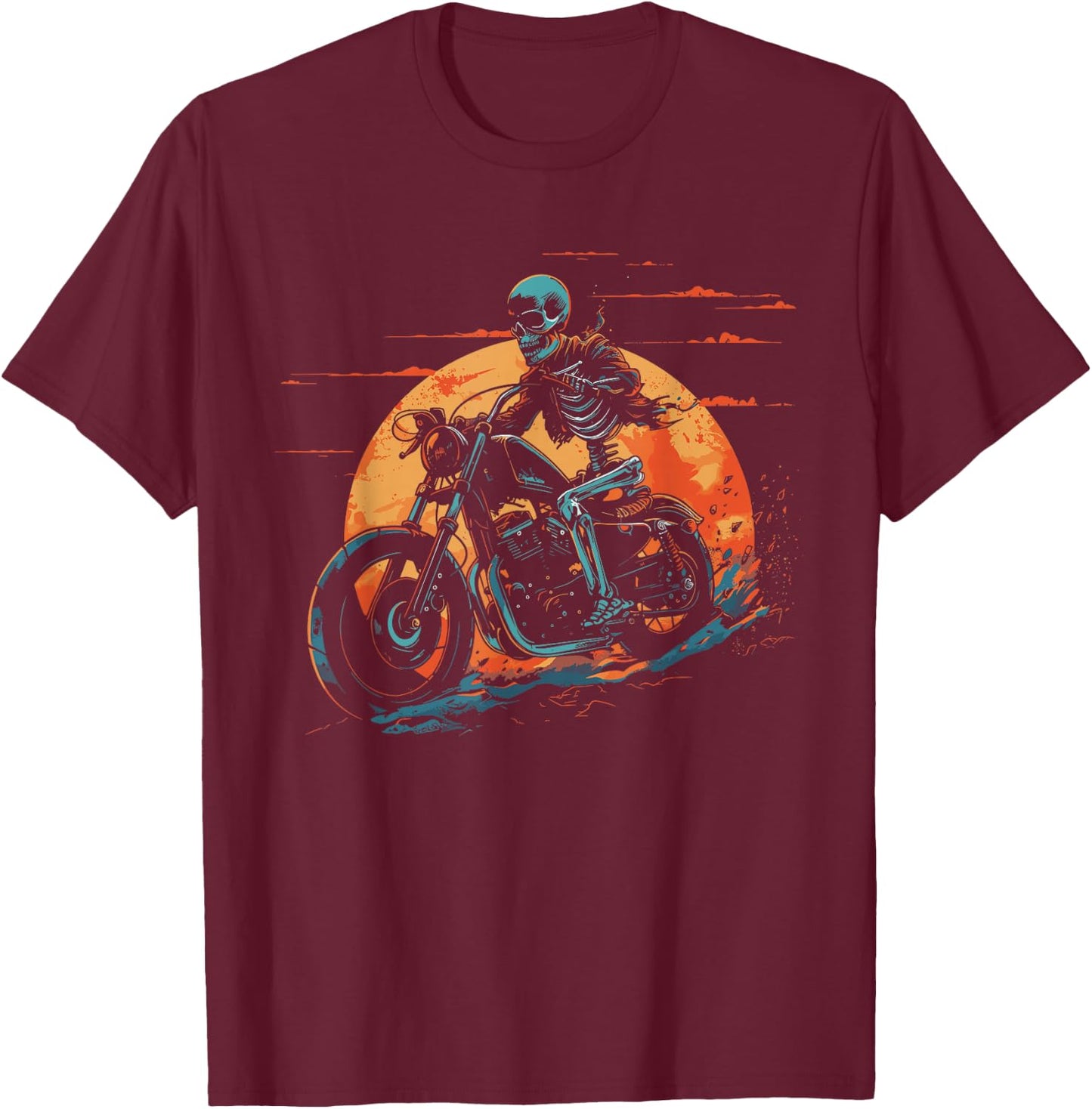 Biker Skeleton Bike Motorbike Rider Motorcycle Motorbike T-Shirt - T-Shirt | Maroon