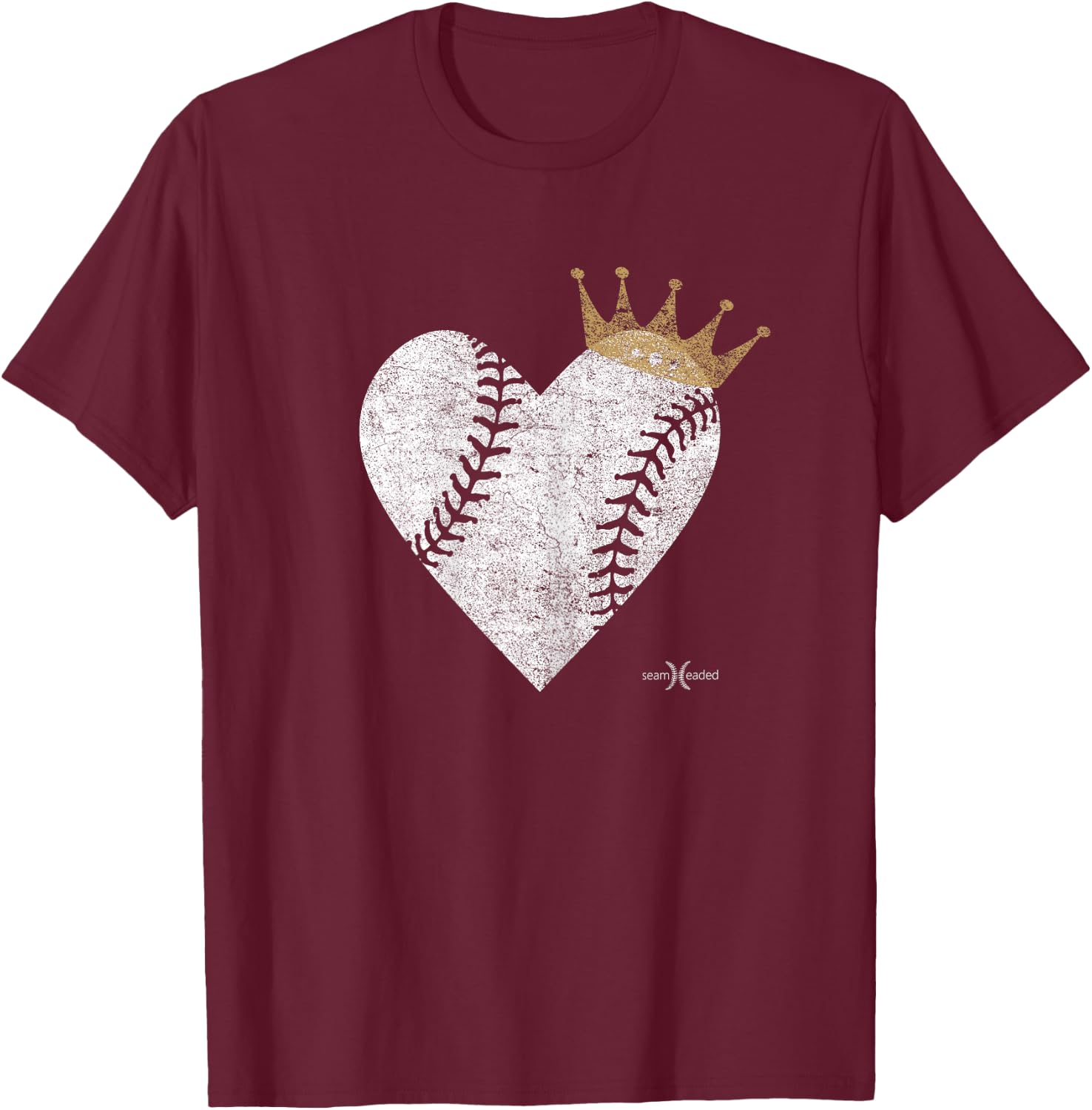 Vintage Baby Blue Royal Baseball Heart with Crown T-Shirt - T-Shirt | Maroon
