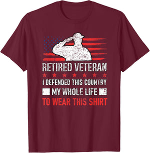 Retired Veteran USA Soldier Defend America Military Patriot T-Shirt - T-Shirt | Maroon
