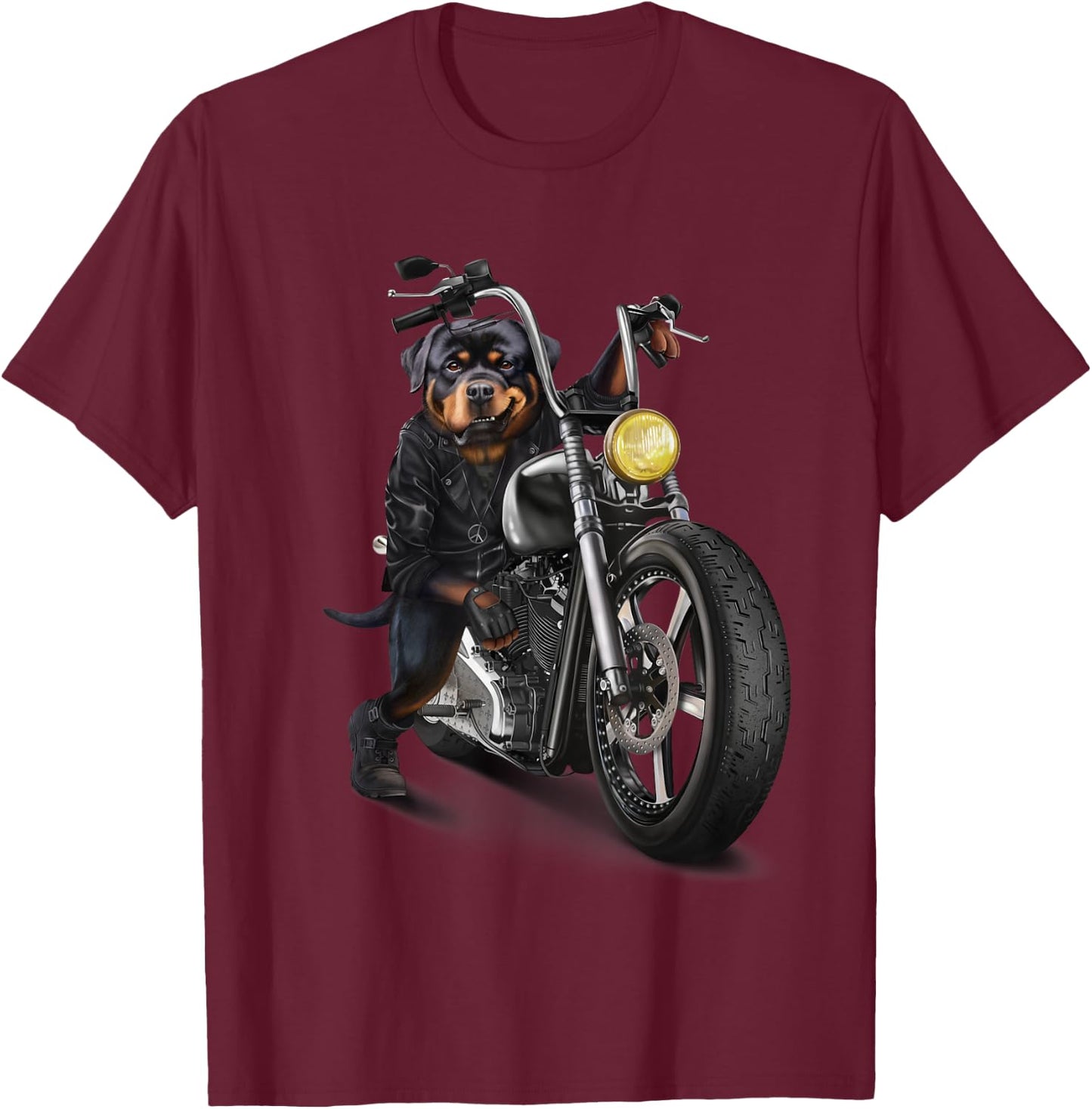 Rottweiler Dog Biker on a Classic Chopper Motorcycle Women Girls Kids T-Shirt - T-Shirt | Maroon