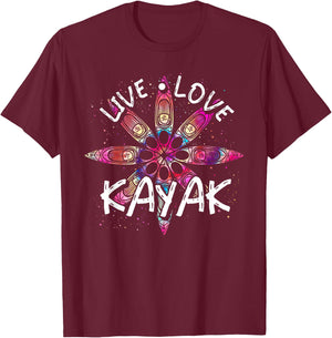 Canoe Boat Paddling Sport Kayaker Live Love Kayak Kayaking T-Shirt - T-Shirt | Maroon