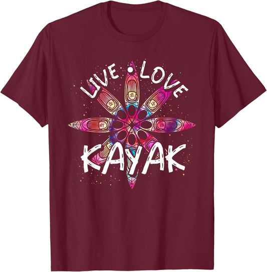 Canoe Boat Paddling Sport Kayaker Live Love Kayak Kayaking T-Shirt - T-Shirt | Maroon