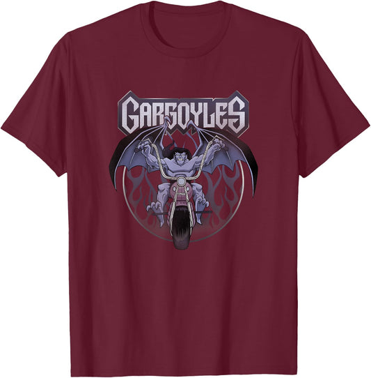 Disney Gargoyles Motorcycle Flames Let's Ride T-Shirt - T-Shirt | Maroon