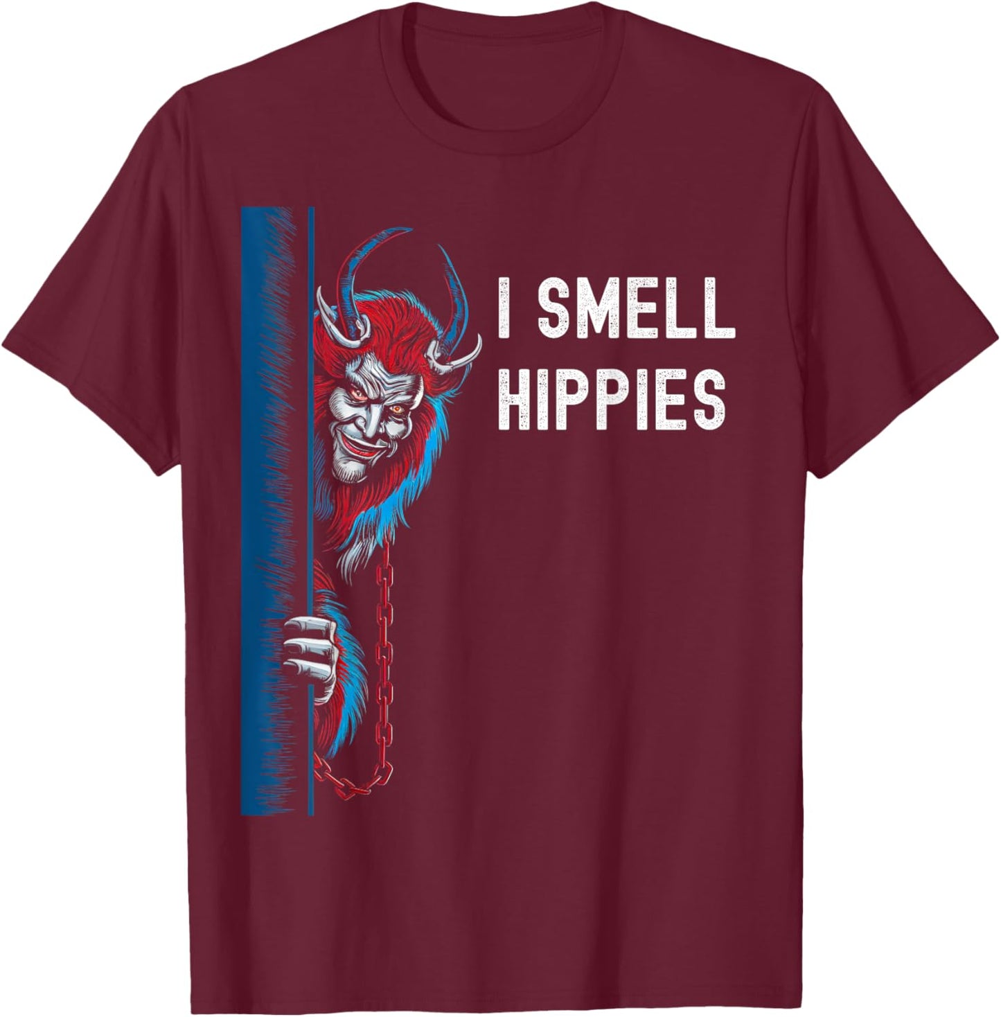 Krampus Christmas I Smell Hippies Christmas Halloween T-Shirt - T-Shirt | Maroon