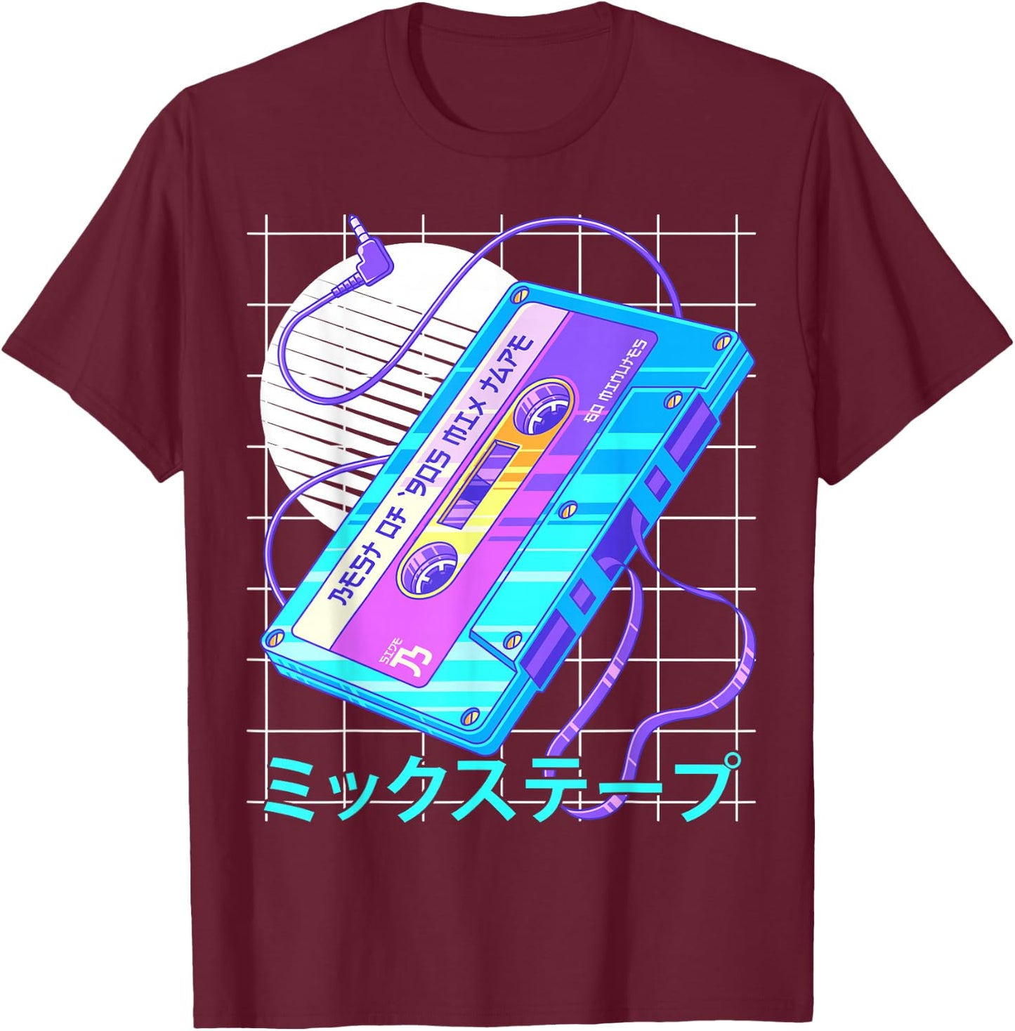 90s Japanese Otaku Vaporwave Aesthetic Retro Art Mixtape T-Shirt - T-Shirt | Maroon