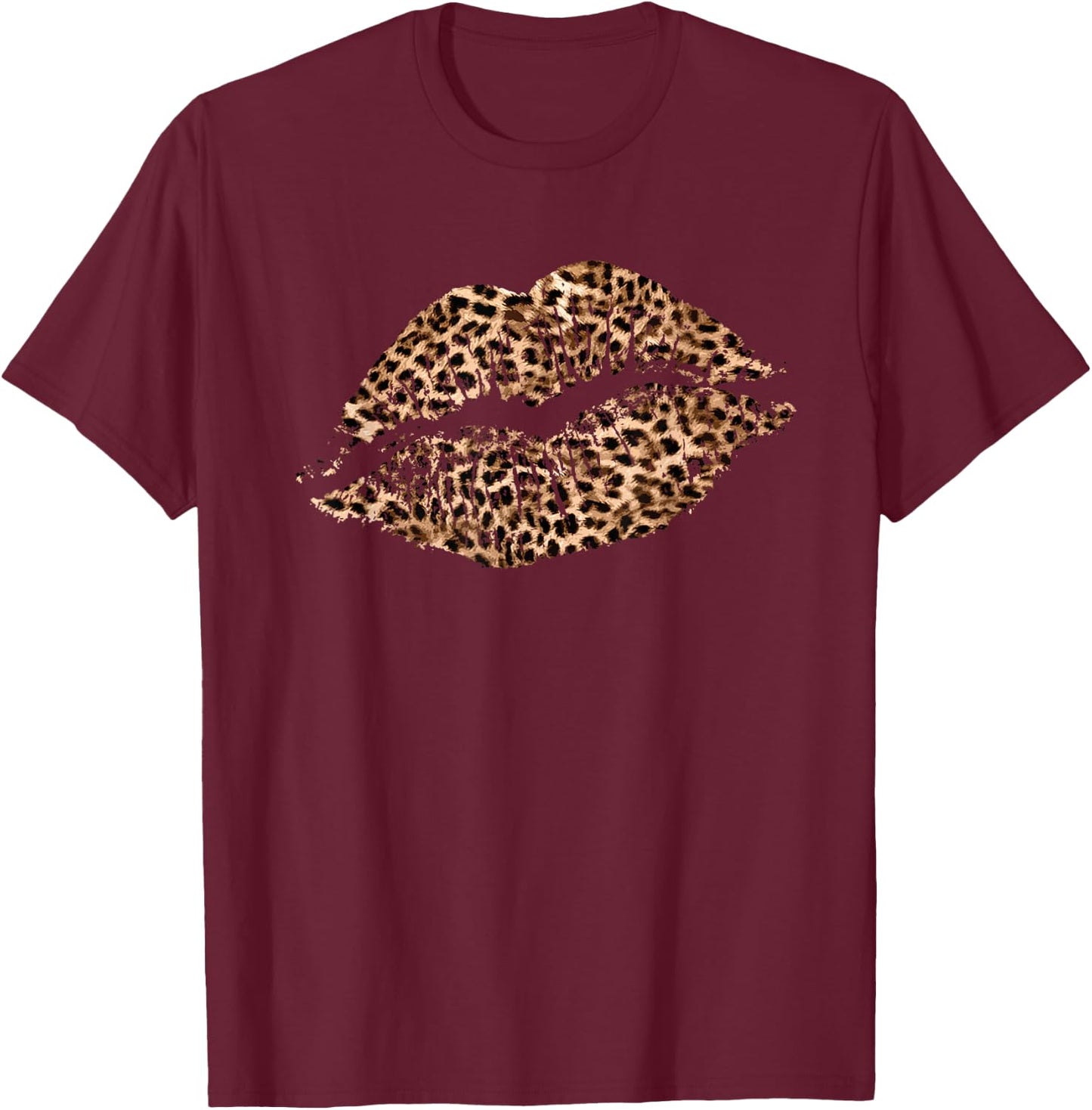 Leopard Print Lips Cheetah Spots Big Lips T-Shirt - T-Shirt | Maroon