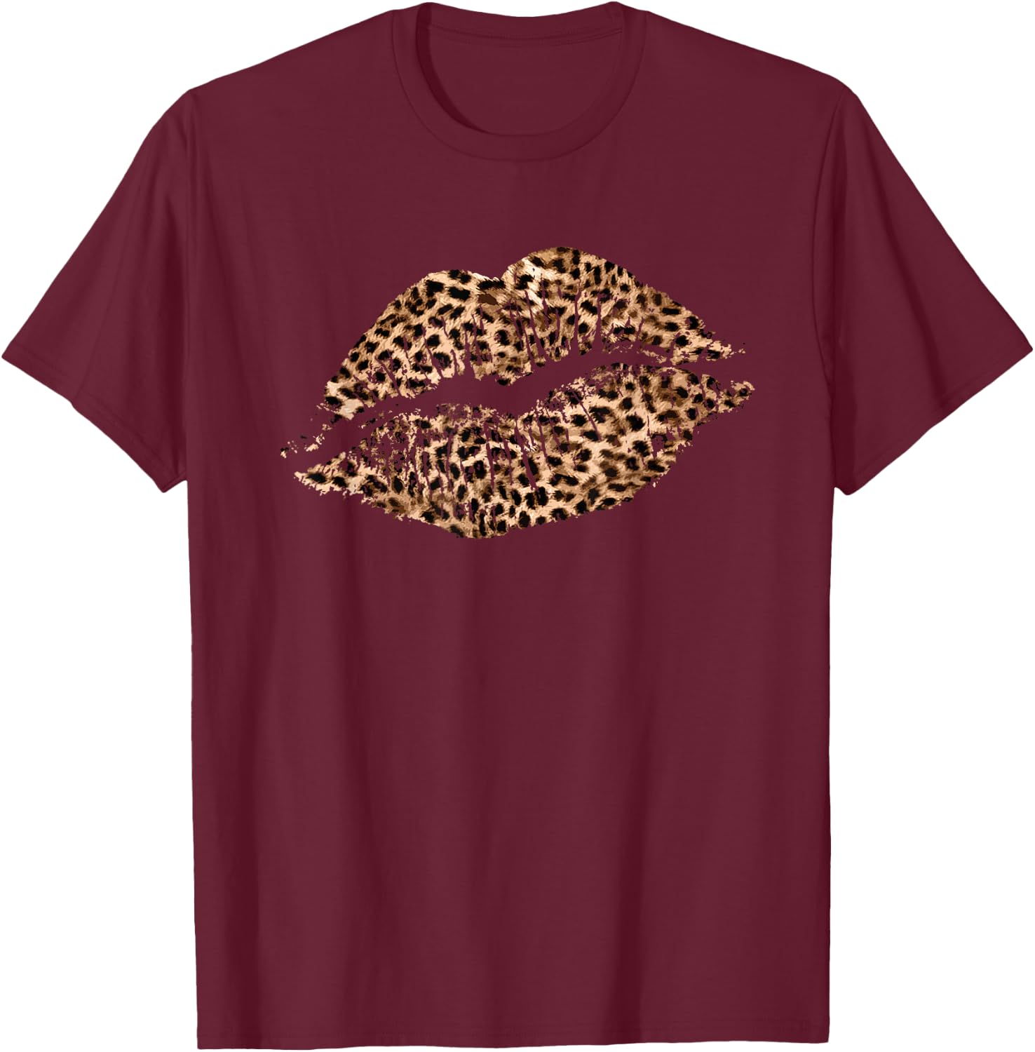 Leopard Print Lips Cheetah Spots Big Lips T-Shirt - T-Shirt | Maroon