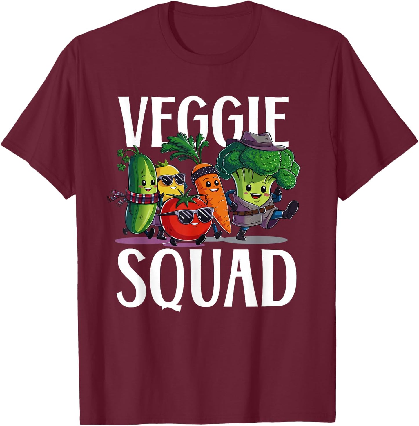 Veggie Squad Retro Vegetable Party Vegan Vegetarian crew T-Shirt - T-Shirt | Maroon
