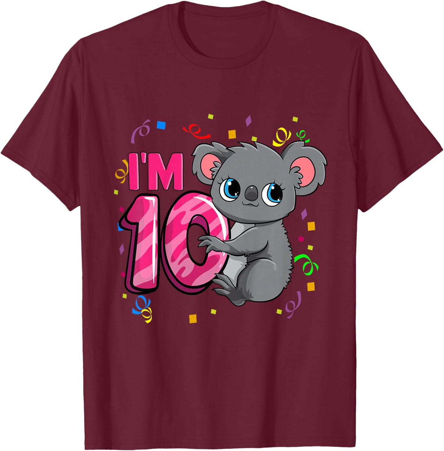 10th Birthday Shirt For Girls Koala Bear 10 Years Old T-Shirt - T-Shirt | Maroon