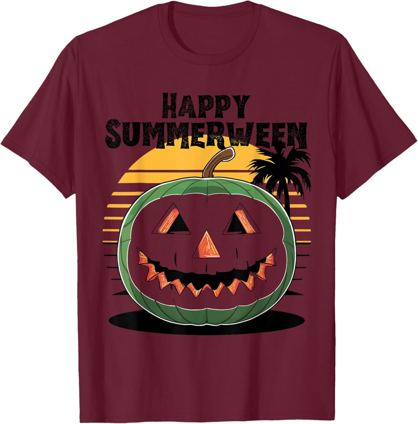 Happy Summerween Watermelon Jack-o'-Lantern Summer Halloween Women Kids T-Shirt - T-Shirt | Maroon