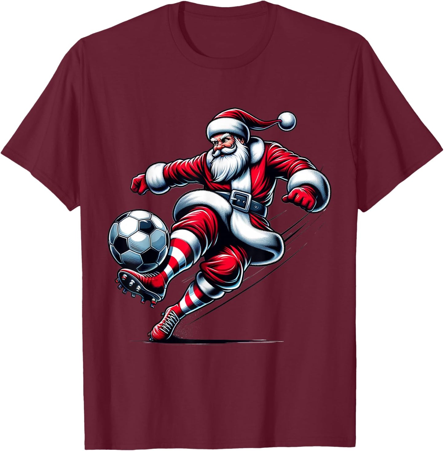 Santa Plays Soccer Christmas Sports Women Men Kids T-Shirt - T-Shirt | Maroon