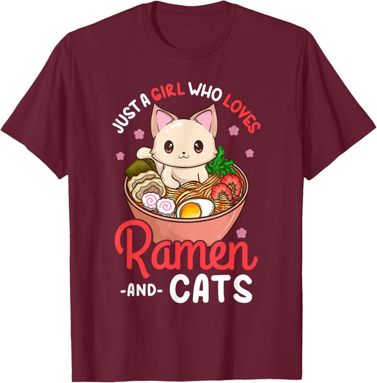 Ramen Cat Neko Anime Kawaii Otaku Girl T-Shirt - T-Shirt | Maroon