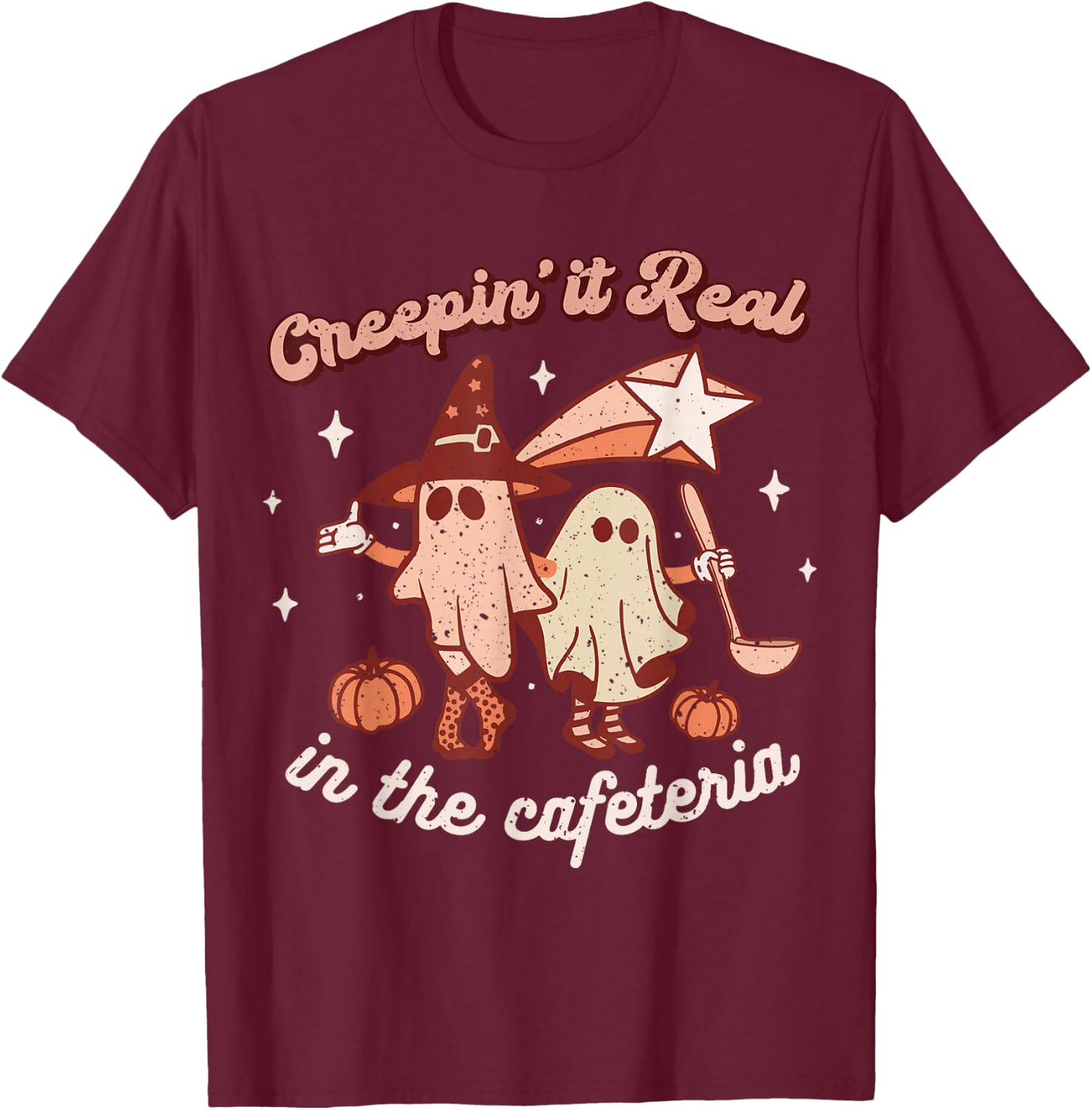 Fall Lunch Lady Retro Halloween Cafeteria Pumpkin Team T-Shirt - T-Shirt | Maroon
