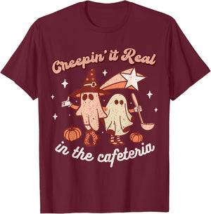 Fall Lunch Lady Retro Halloween Cafeteria Pumpkin Team T-Shirt - T-Shirt | Maroon