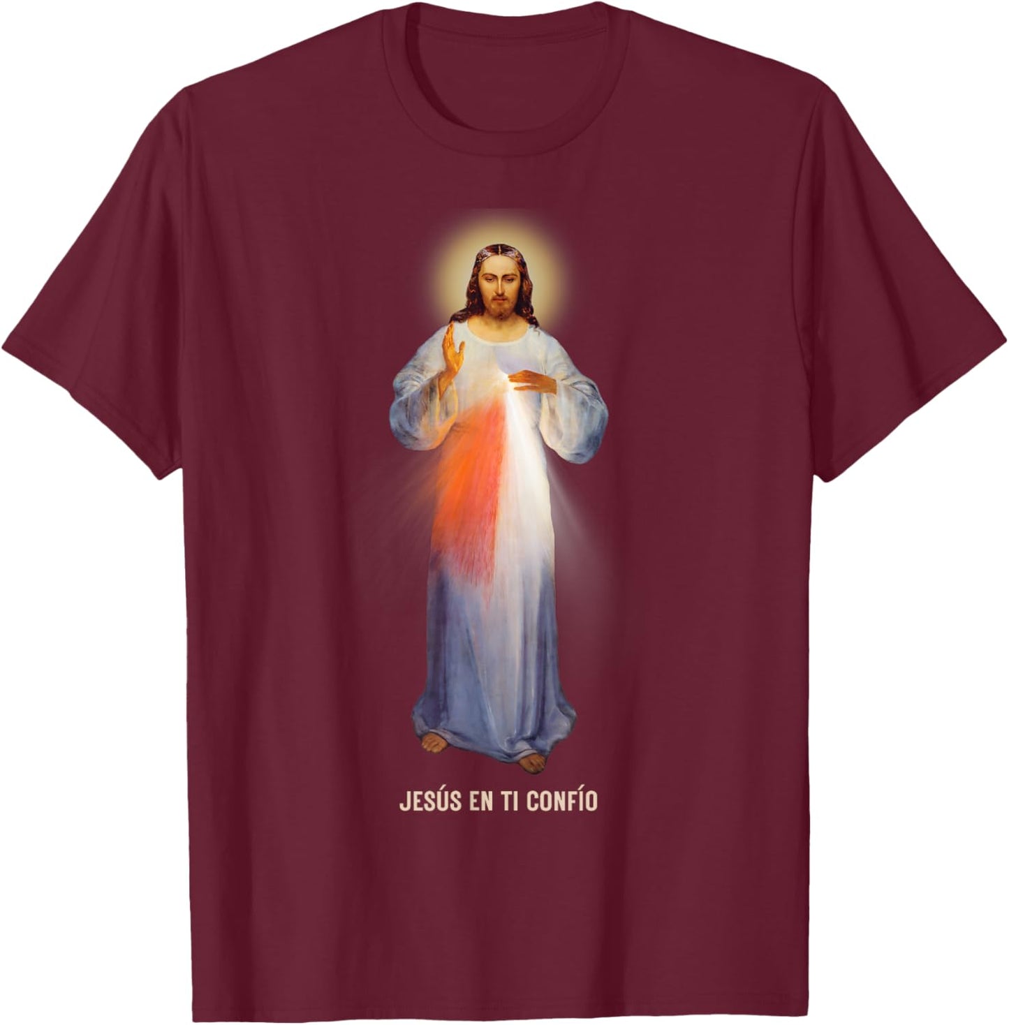 Jesús En Ti Confío (texto en español) Divina Misericordia T-Shirt - T-Shirt | Maroon