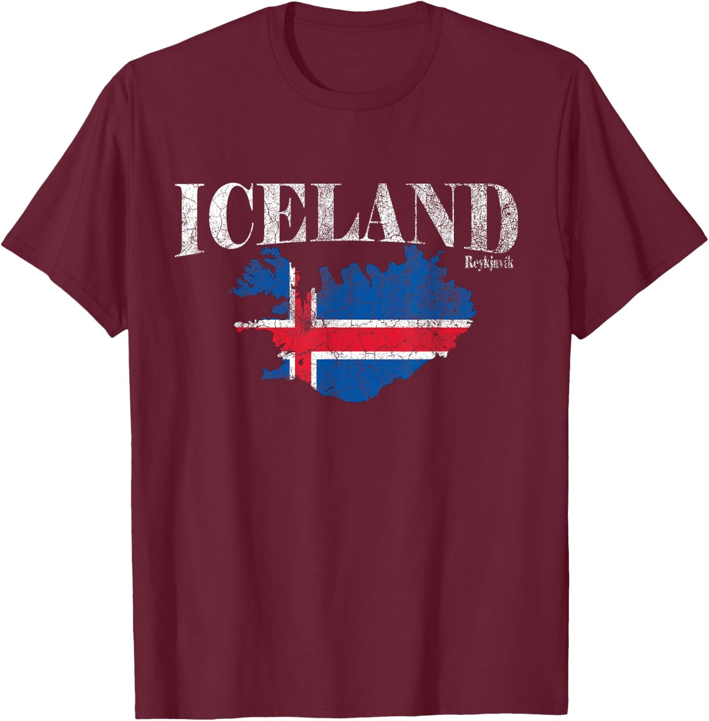 ICELAND map, vintage Iceland flag, Reykjavík Iceland T-Shirt - T-Shirt | Maroon