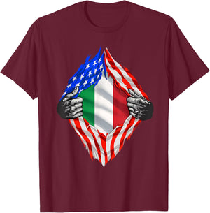 Italian American Flag T Shirt America Italy Roots Italian T-Shirt - T-Shirt | Maroon