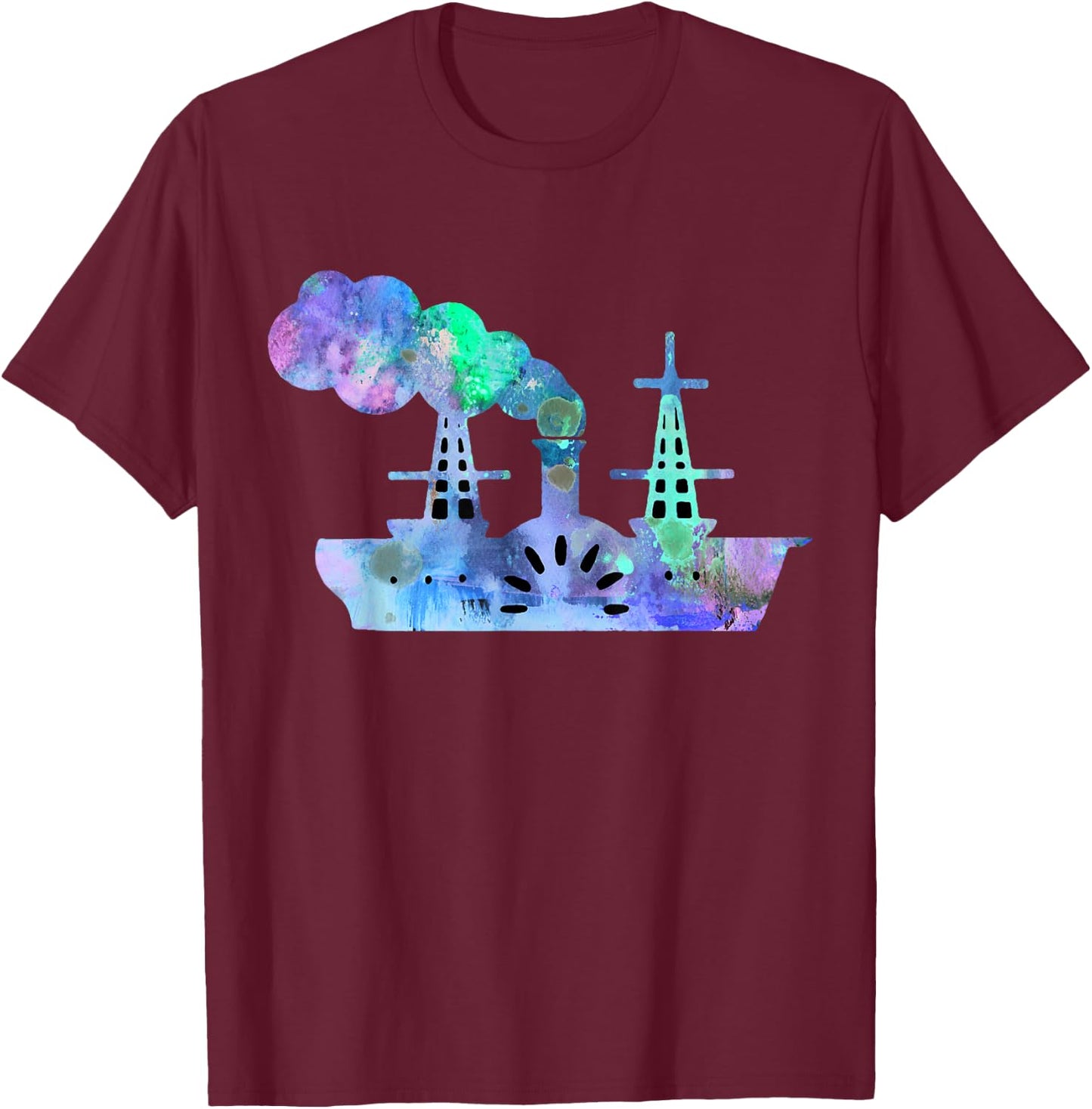 River Steam Boat Watercolor Design T-Shirt - T-Shirt | Maroon