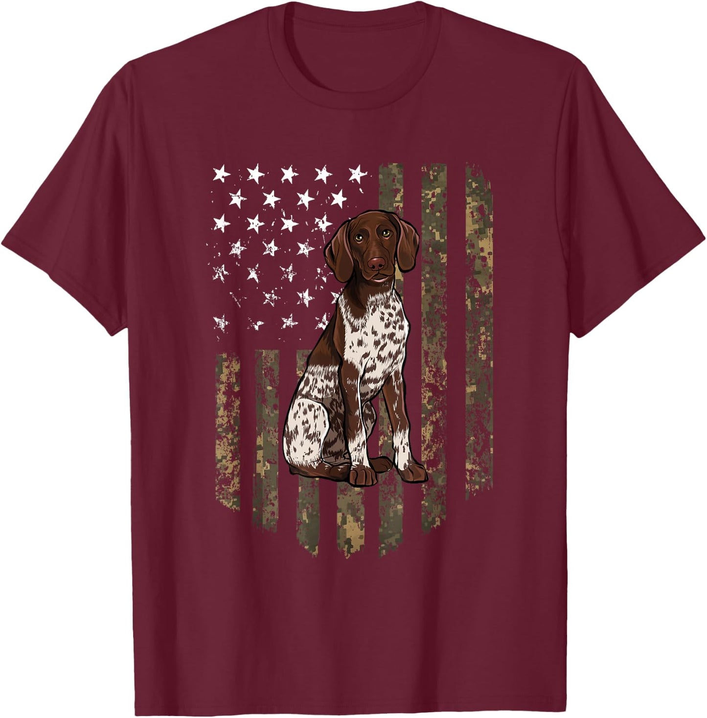 Camo American Flag German Shorthaired Pointer 4th of July T-Shirt - T-Shirt | Maroon