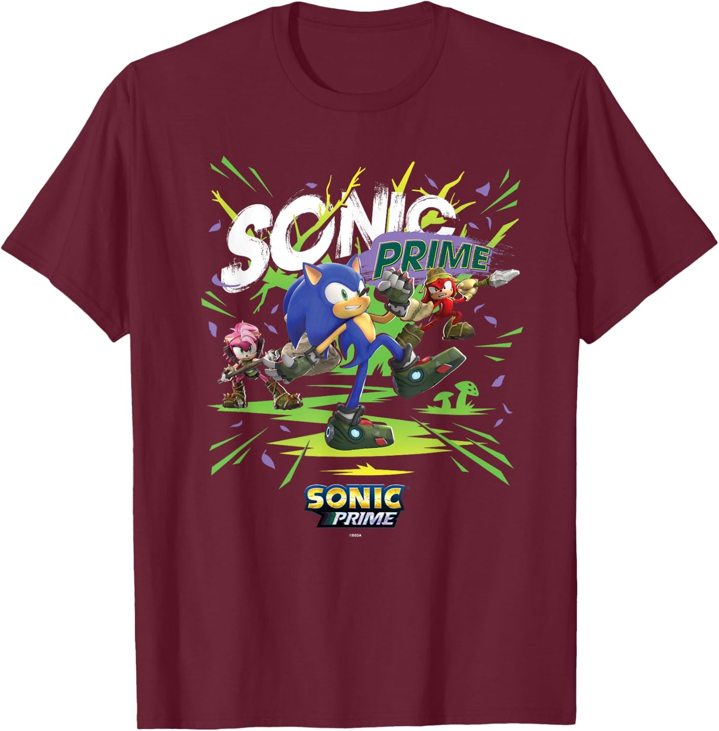 Sonic The Hedgehog, Sonic Prime - Boscage Maze Trio T-Shirt - T-Shirt | Maroon