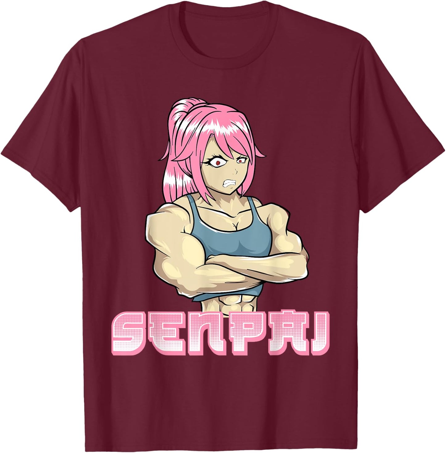 Senpai Muscle Muscular Girl Gym Workout Manga Japanese Anime T-Shirt - T-Shirt | Maroon
