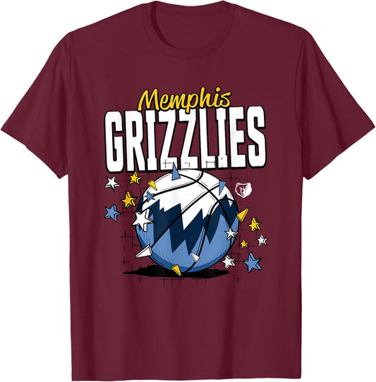 NBA Memphis Grizzlies Basketball Doodle Stars T-Shirt - T-Shirt | Maroon