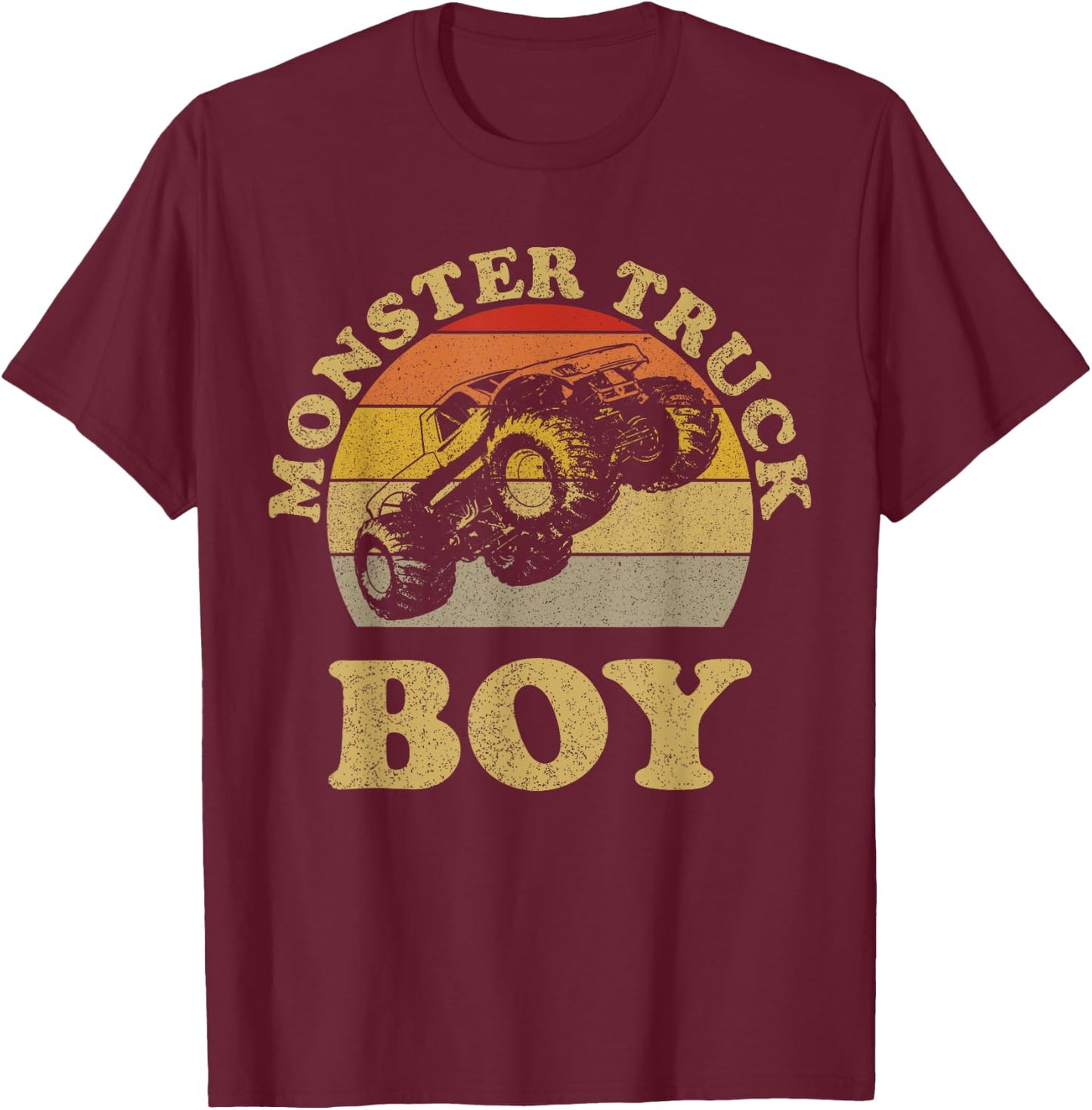 Monster Truck Boys Clothes Shirt Vintage Retro Sunset Boy T-Shirt - T-Shirt | Maroon