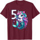 Unicorn Mermaid 5th Birthday 5 Year Old Party Girls Outfit T-Shirt - T-Shirt | Maroon