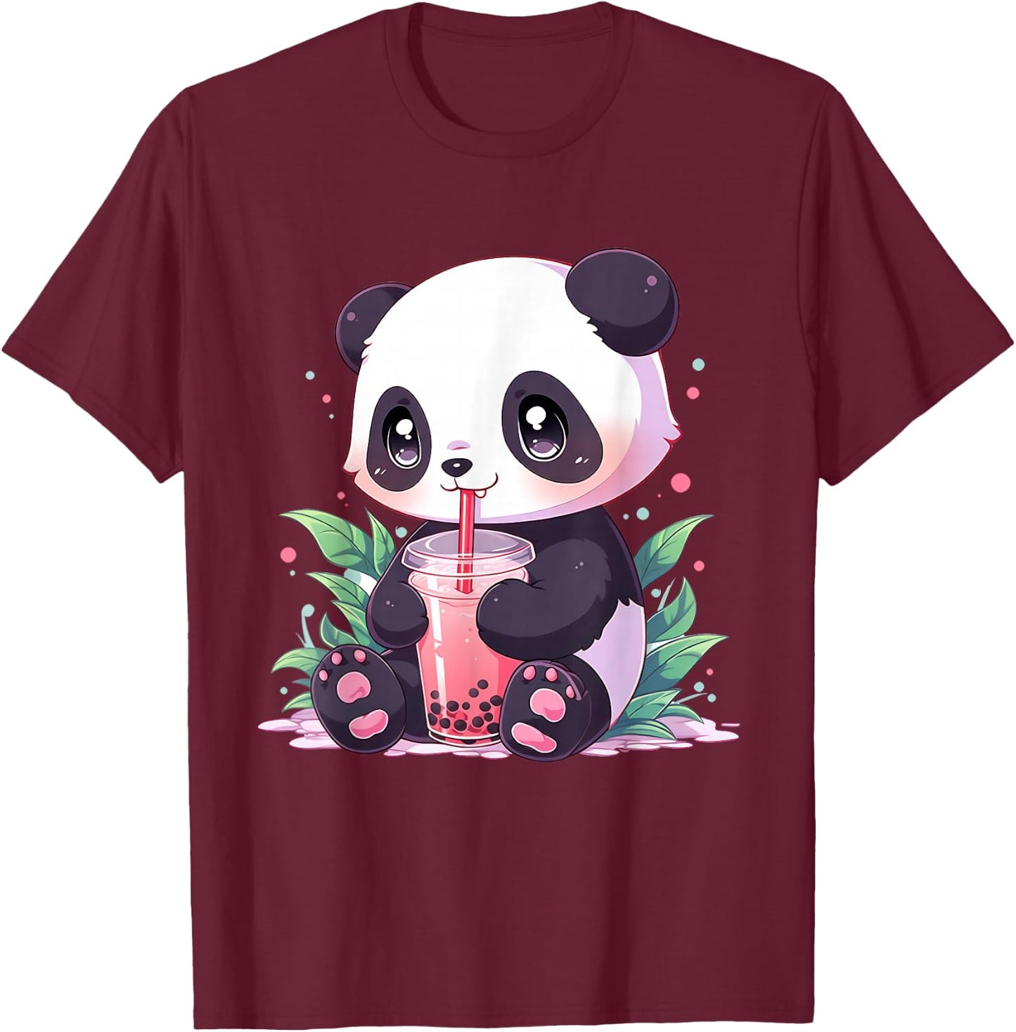 Kawaii Panda Drinking Bubble Tea Boba Lover T-Shirt - T-Shirt | Maroon