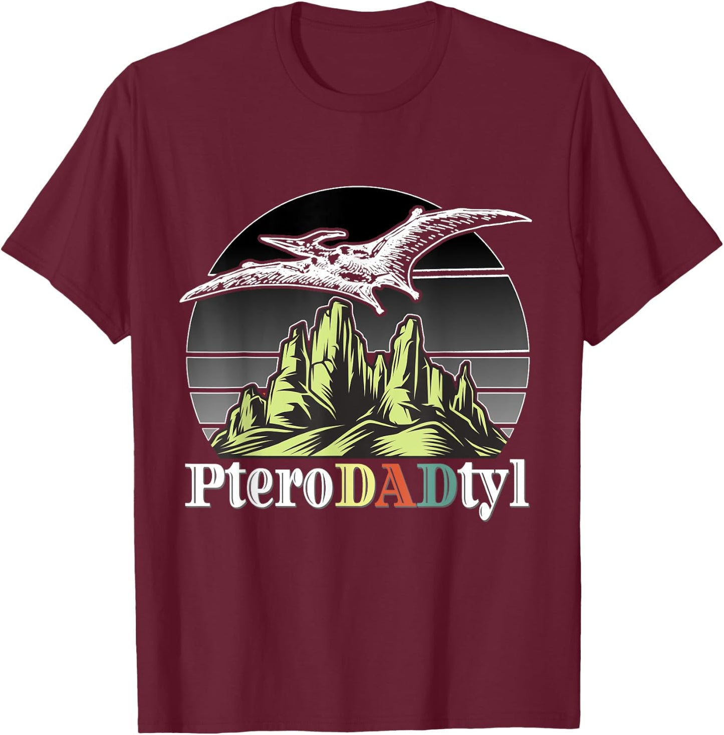 Funny Pterodactyl PteroDADtyl Awesome Dads Father Papa Daddy T-Shirt - T-Shirt | Maroon