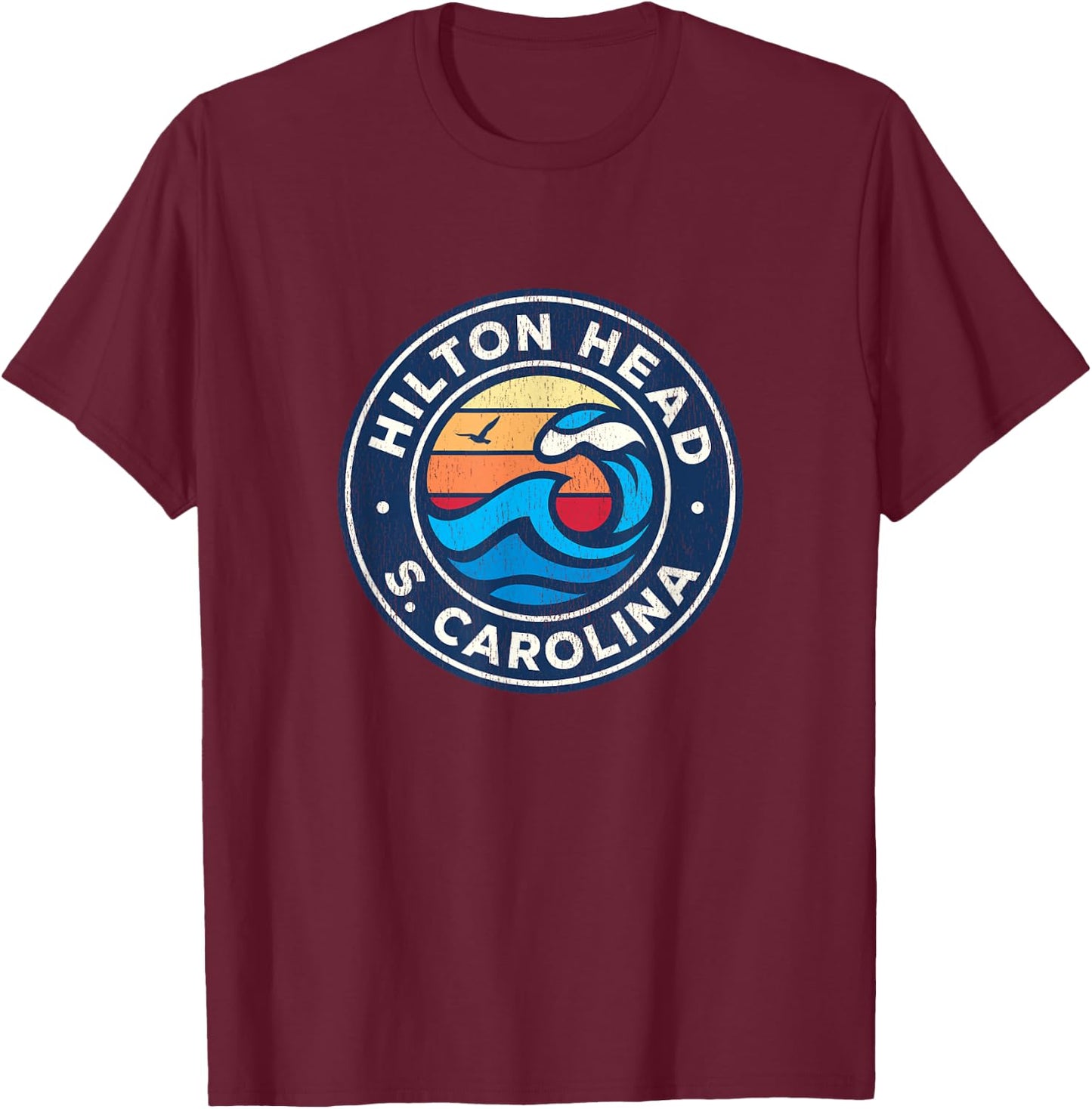Hilton Head Island South Carolina SC Vintage Nautical Waves T-Shirt - T-Shirt | Maroon